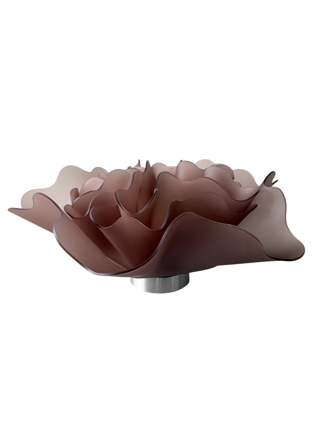 Triple Peony, a sculptural lamp by Bec Stevens in Frosted Mocha, side view, on its lamp base