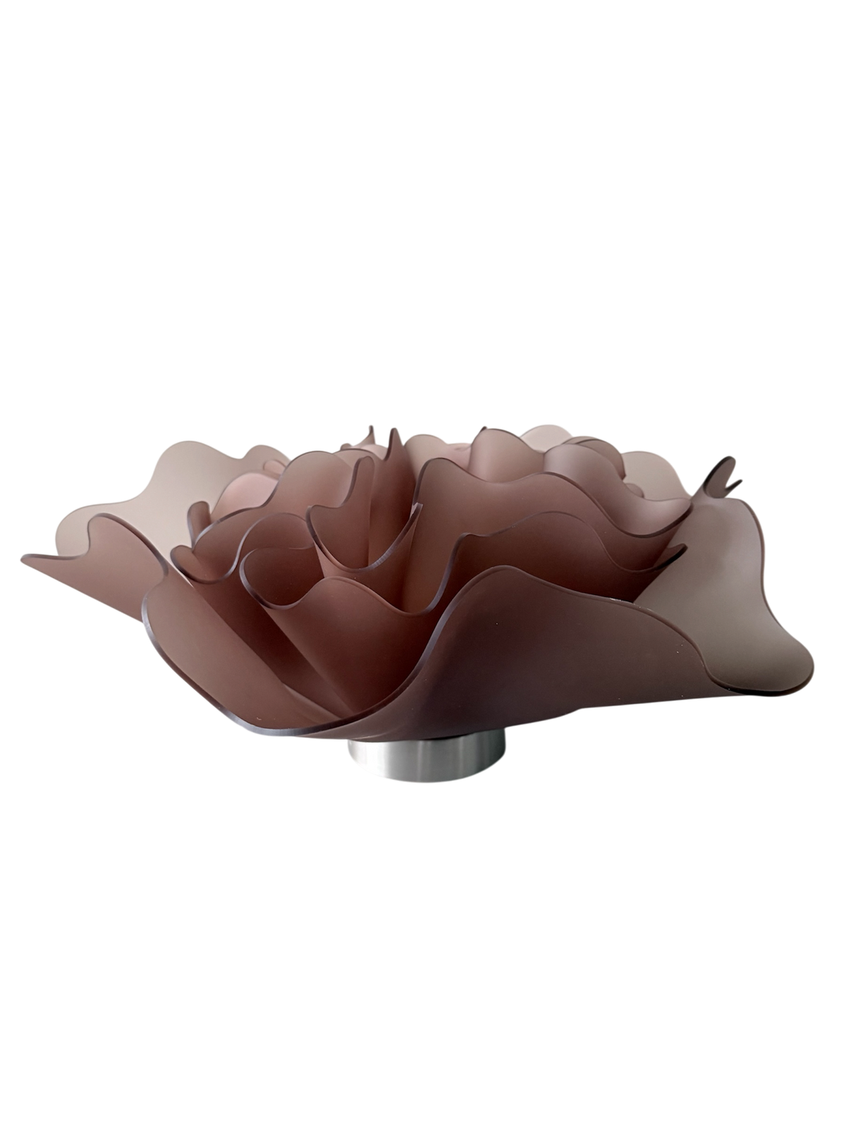 Triple Peony, a sculptural lamp by Bec Stevens in Frosted Mocha, side view, on its lamp base